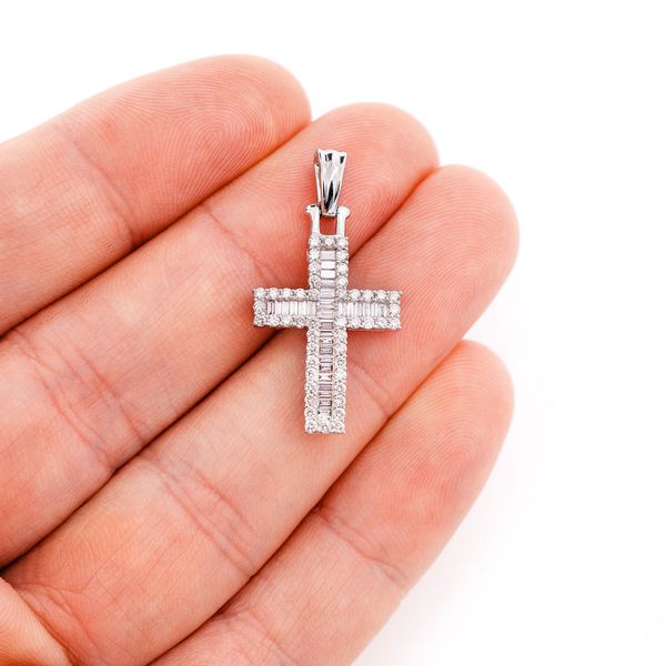 Baguette Halo Diamond Cross Pendant 14k Solid Gold 0.95ctw