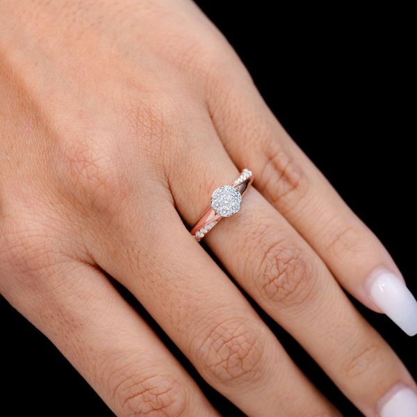 0.50ctw Round Cluster Tapered Split Shank Diamond Engagement Ring 14k Solid Gold - All Natural 