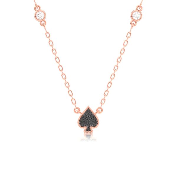 Spade Playing Card Symbol Pendant Attached Necklace 14k Solid Gold 0.30ctw