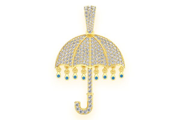 Umbrella Diamond Pendant 14k Solid Gold 2.65ctw