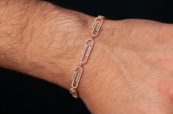 Paper Clip Eternity Diamond Bracelet 14k Solid Gold 1.85ctw