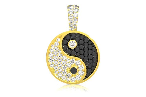 Yin Yang Black & White Diamond Pendant 14k Solid Gold 0.80ctw