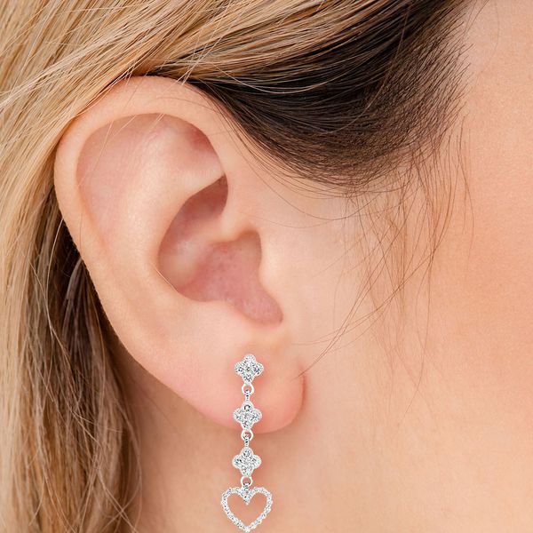 Open Heart Clover Diamond Dangling Earrings 14k Solid Gold 1.25ctw 