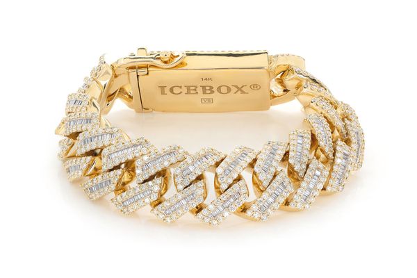 21MM Raised Baguette Miami Cuban Link Diamond Bracelet 14k Solid Gold 23.75ctw