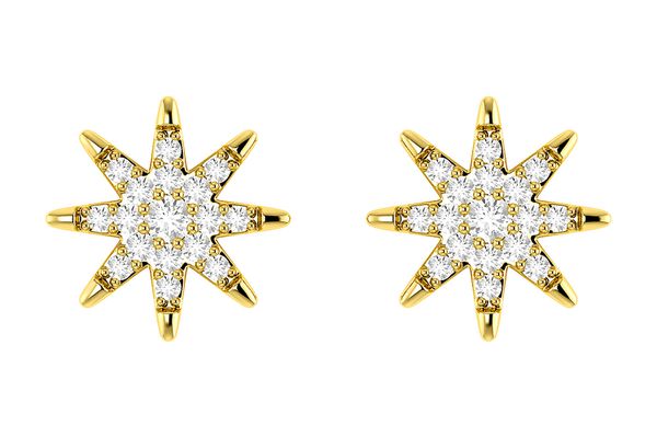 Eight Point Star Stud Earrings 14k Solid Gold 0.20ctw 