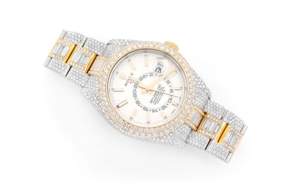 Rolex Sky Dweller 41MM 18k Yellow Gold & Steel - 26.00ctw Fully Iced Out Baguette Center Row