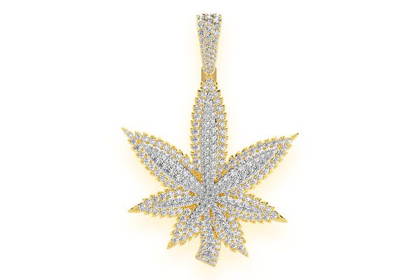 Cannabis Leaf Double Layer Diamond Pendant 14k Solid Gold 4.70ctw