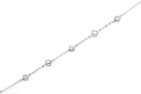 Square Bead & Bezel Diamond Bracelet 14k Solid Gold 0.05ctw