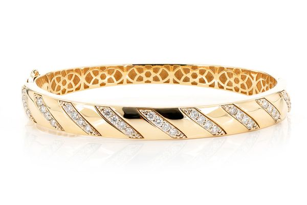 Striped Diamond Bangle 1.00ctw 14k Solid Gold