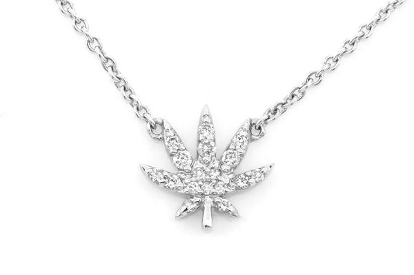 Cannabis Leaf Diamond Pendant 14k Sold Gold 0.10ctw