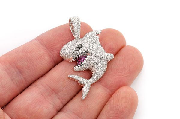 real diamond shark pendant