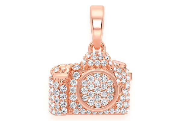 Camera Diamond Pendant 14k Solid Gold 0.75ctw