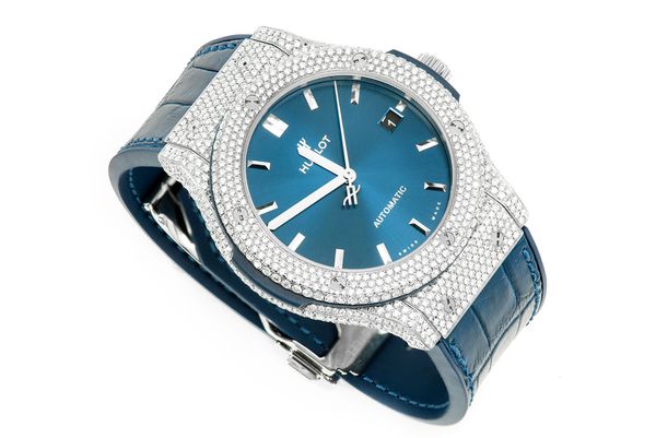 Hublot Classic Fusion 42MM Steel 8.00ctw - Fully Iced Out