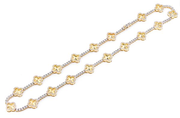 Miracele Clover Link Diamond Tennis Necklace Solid Gold 5.50ctw