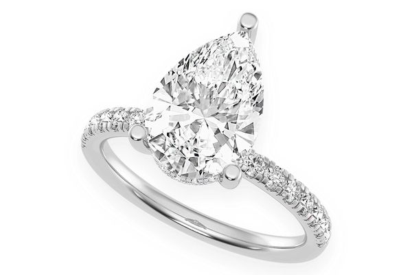 3.00ct Pear Solitaire - One Row Under Halo - Diamond Engagement Ring - All Natural