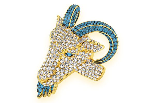 Goat Head Blue & White Diamond Ring 14k Solid Gold 7.75ctw