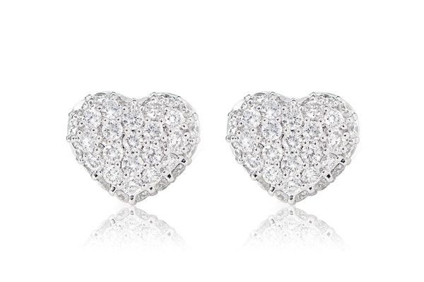 Bubbly Diamond Heart Stud Earrings 14k Solid Gold 0.75ctw