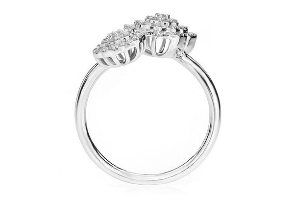 Floral Double Halo Diamond Bypass Ring 14k Solid Gold 0.35ctw