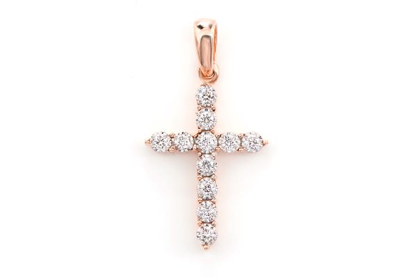 One Row Miracle Set Diamond Cross Pendant 14k Solid Gold 0.12ctw