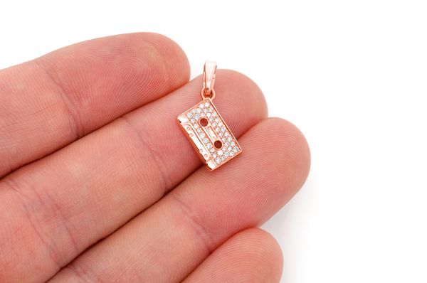 Music Cassette Diamond Pendant 14k Solid Gold 0.20ctw