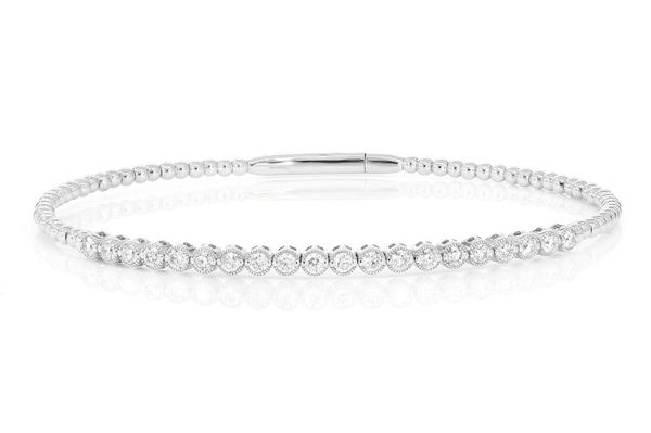 Beaded Milgrain Diamond Flex Bangle Bracelet 0.75ctw 14k Solid Gold