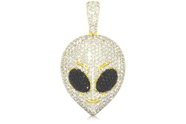 Alien Black & White Diamond Pendant 14k Solid Gold 3.25ctw