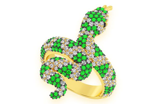 Snake Emerald & Diamond Ring 14k Solid Gold 2.25ctw 