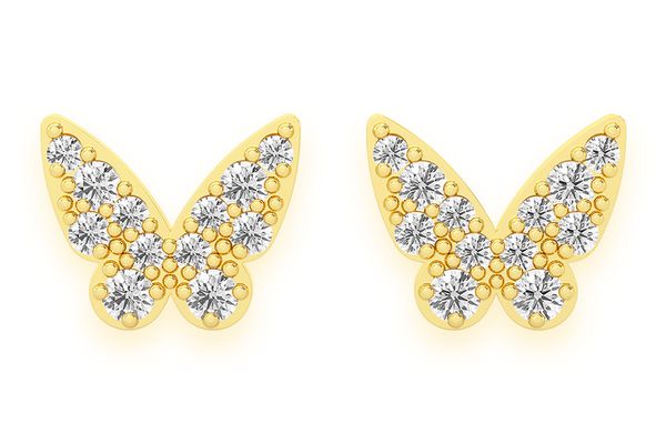 Butterfly Stud Diamond Earrings 14k Solid Gold 0.15ctw