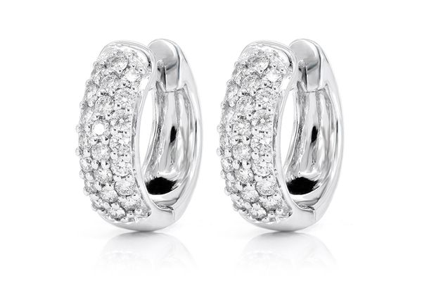 Three Row Bubbly Tapered Hoop Diamond Earrings 14k Solid Gold 0.82ctw