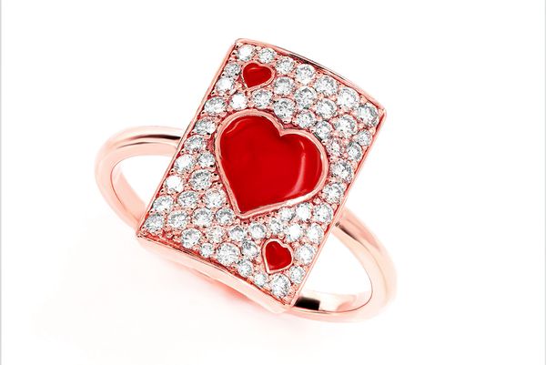 Heart Playing Card Diamond Ring 14k Solid Gold 0.50ctw