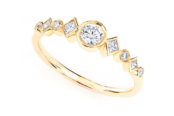 9 Stone Round & Princess Diamond Ring 14k Solid Gold 0.35ctw