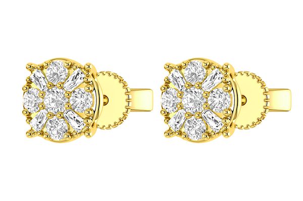 Baguette Round Cluster Stud Earrings 14k   