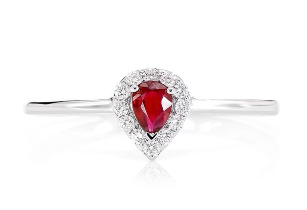 Pear Shape Ruby And Diamond Halo Engagement Ring - All Natural - 14k Solid Gold - 0.08ctw 