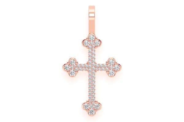 Half Bezel Cross Diamond Pendant 14k Solid Gold 1.40ctw