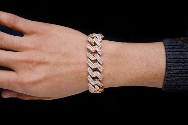 17MM Raised Baguette Cuban Link Bracelet 14k   17.25ctw