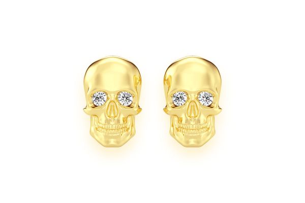 Skull Diamond Stud Earrings 14k Solid Gold 0.10ctw