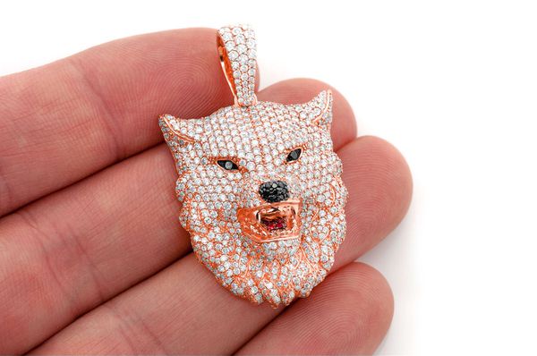 Wolf Diamond Pendant 14k Solid Gold 4.75ctw