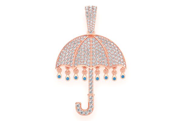 Umbrella Diamond Pendant 14k Solid Gold 2.65ctw