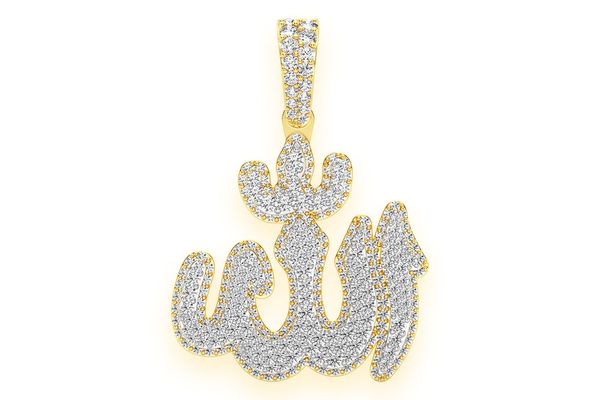 Allah Symbol Double Layer Diamond Pendant 14k Solid Gold 1.65ctw