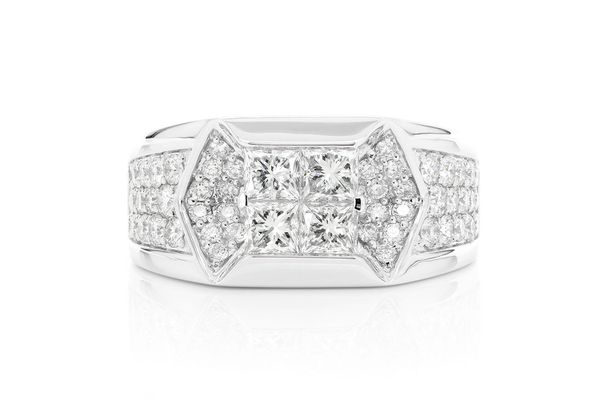 Princess Quad Signet Diamond Ring 14k Solid Gold 2.00ctw