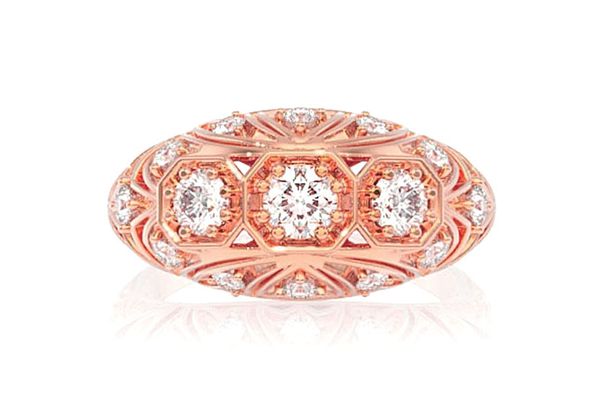 Geometric Floral Diamond Ring 14k Solid Gold 0.65ctw