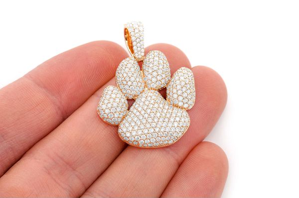 Dog Paw Print Pendant 14k Solid Gold 3.94ctw