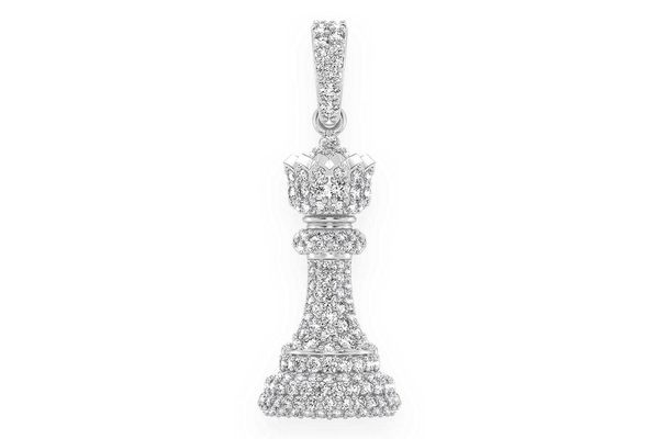 Queen Chess Piece Diamond Pendant 14k Solid Gold 0.75ctw