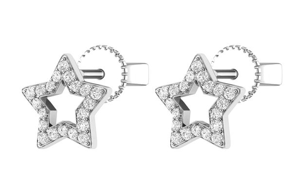 Open Star Diamond Stud Earrings 14k Solid Gold 0.20ctw