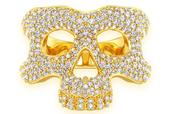 Skull Signet Diamond Ring 14k Solid Gold 3.20ctw 