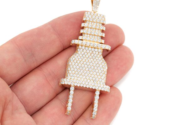 Electric Plug Diamond Pendant 14k Solid Gold 8.75ctw