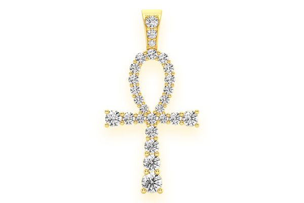 Solitaire Ankh Egyptian Diamond Pendant 14k Solid Gold 2.25ctw