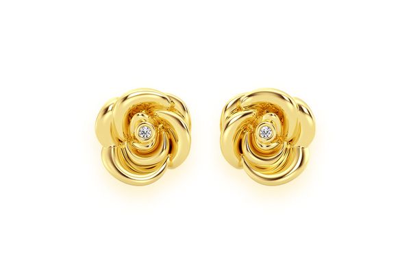 Rose Flower Diamond Stud Earrings 14k Solid Gold 0.02ctw