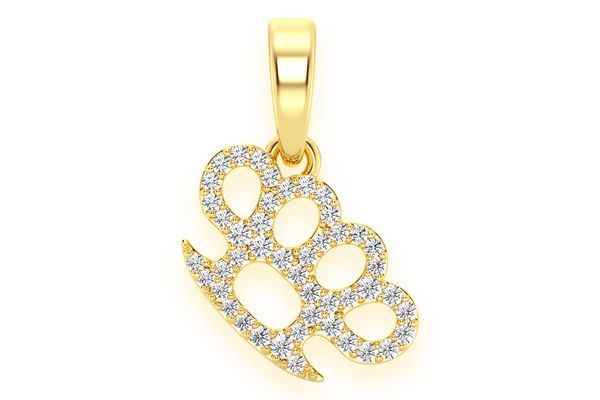 Brass Knuckles Diamond Pendant 14k Solid Gold 0.20ctw