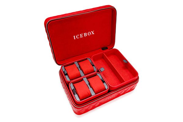 Icebox Leather World Traveler Jewelry Case - 4 Watches Red